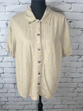 Vintage White Stag Linen Blend Button Up Shirt Top Size 16W Beige Resort Coastal